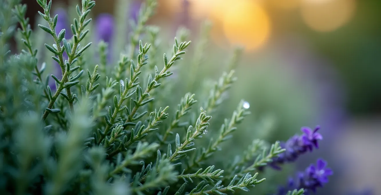 Diseño de jardín mediterráneo moderno con múltiples capas de vegetación y texturas variadas