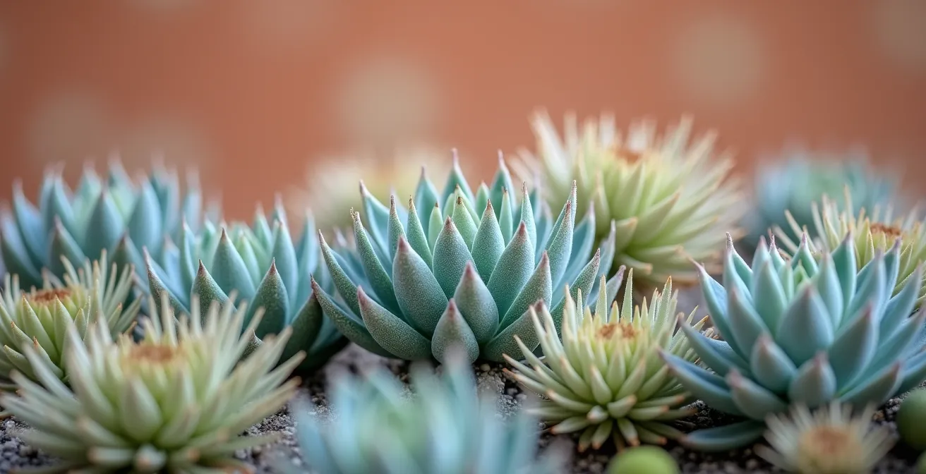 Composición de plantas mediterráneas agrupadas con repetición rítmica