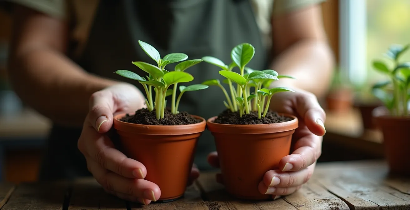 Comparación entre plántulas sanas y ahiladas por falta de luz