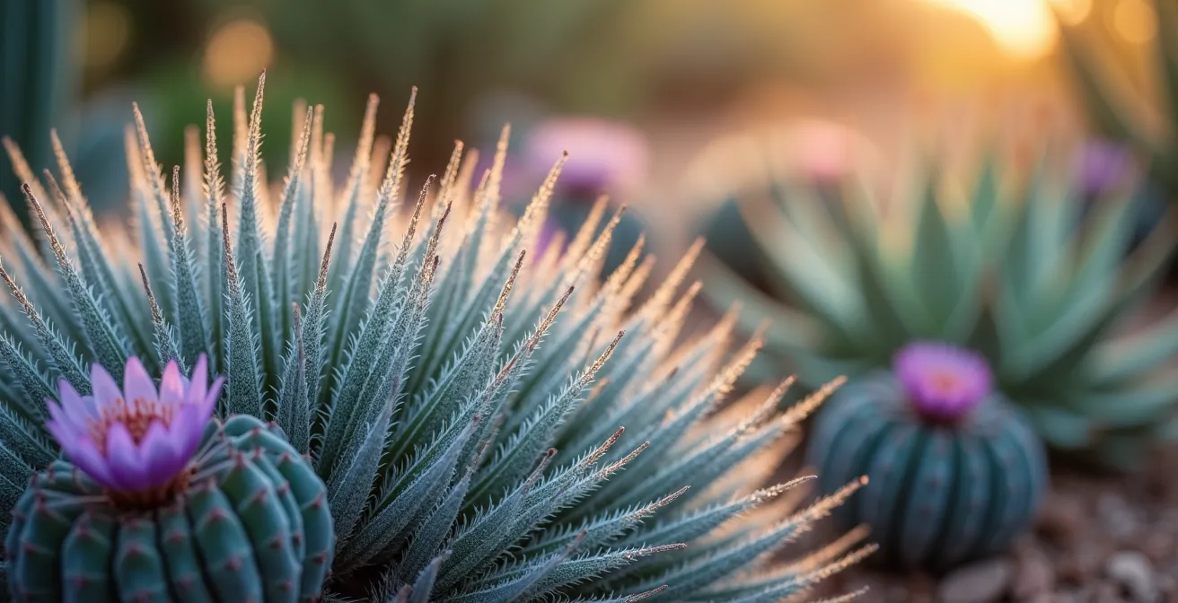 Xerojardín mediterráneo con explosión de colores y texturas variadas